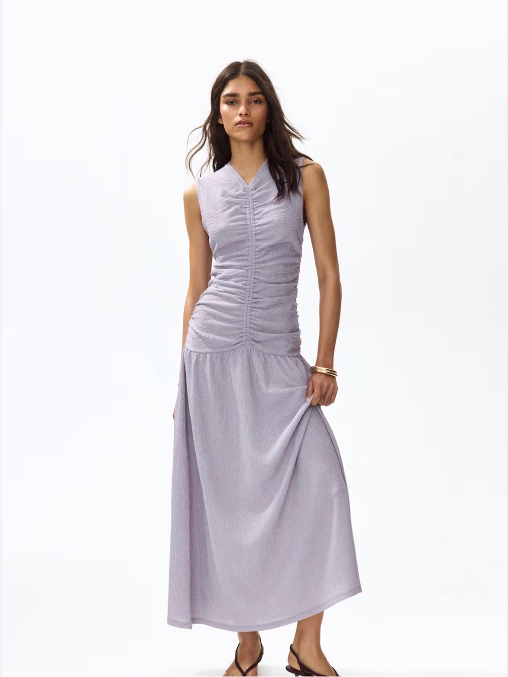 H&M Mauve Ruched Sleeveless Maxi Skirt